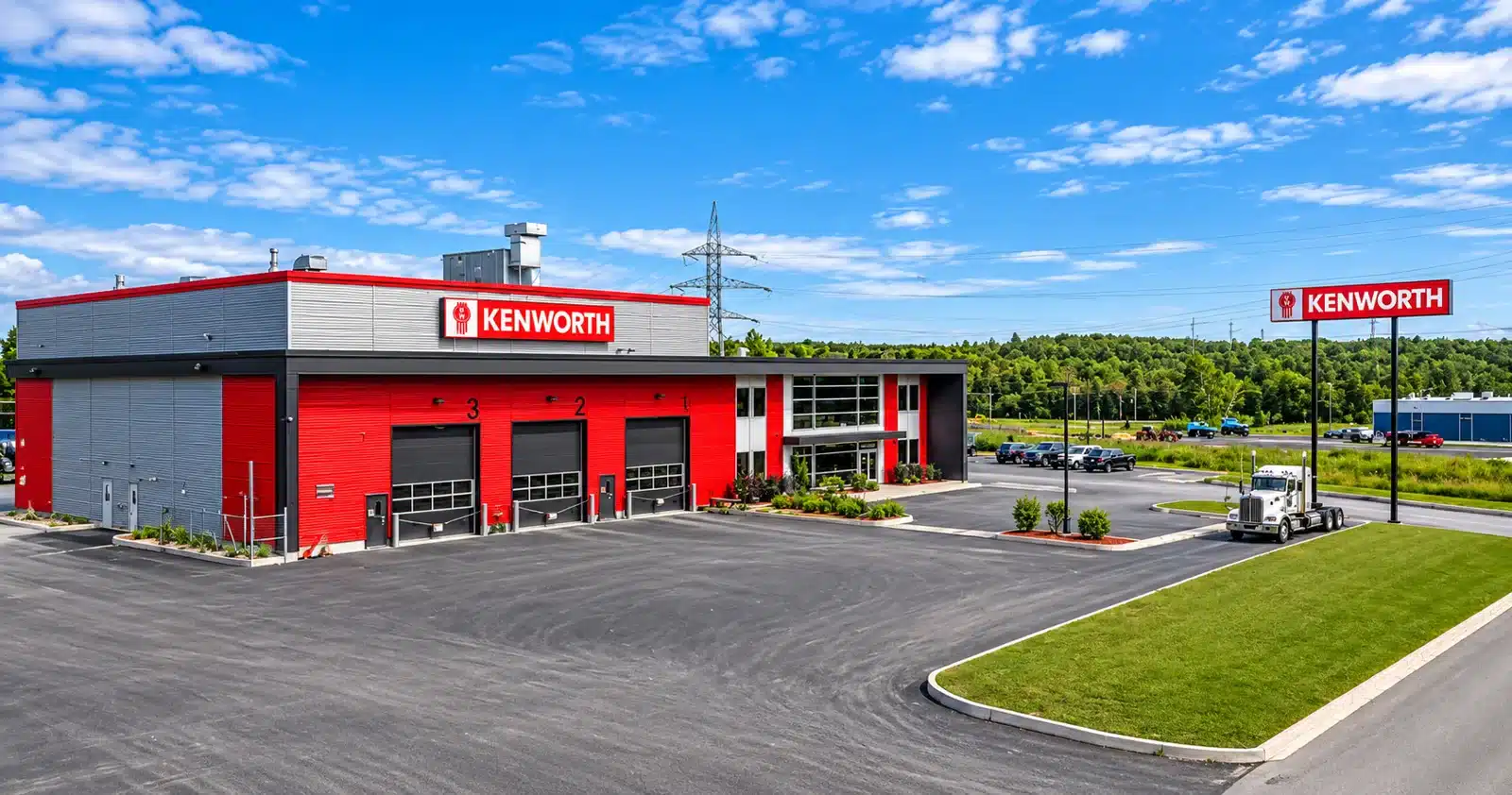 Concessionnaire Kenworth rouge et gris réalisé par Constructions M
